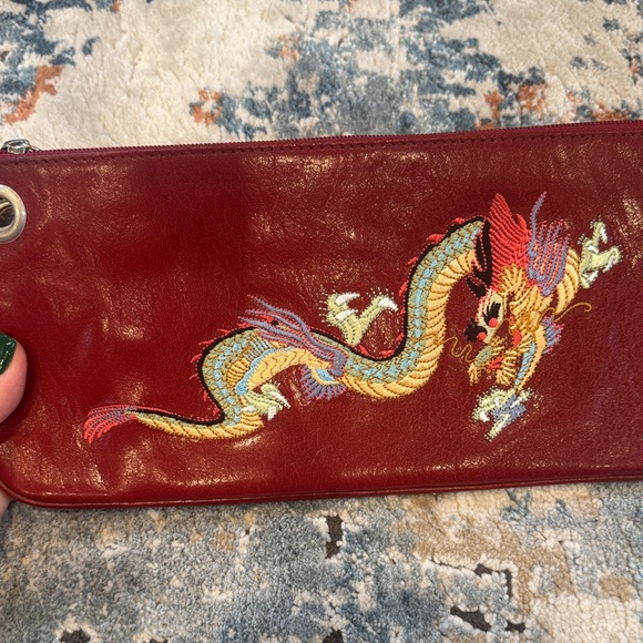 HOBO Reddish/Burgundy Clutch with Dragon Motif - Picture 3 of 9